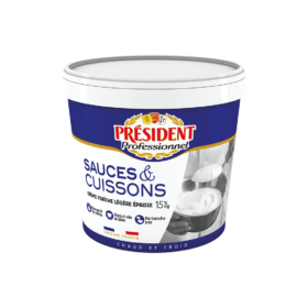 Crème fraîche légère et épaisse 15%MG spéciale Sauces et Cuissons - Seau 2L - Président Professionnel