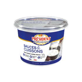 Crème fraîche légère et épaisse 15%MG spéciale Sauces et Cuissons - Pot 50cL - Président Professionnel