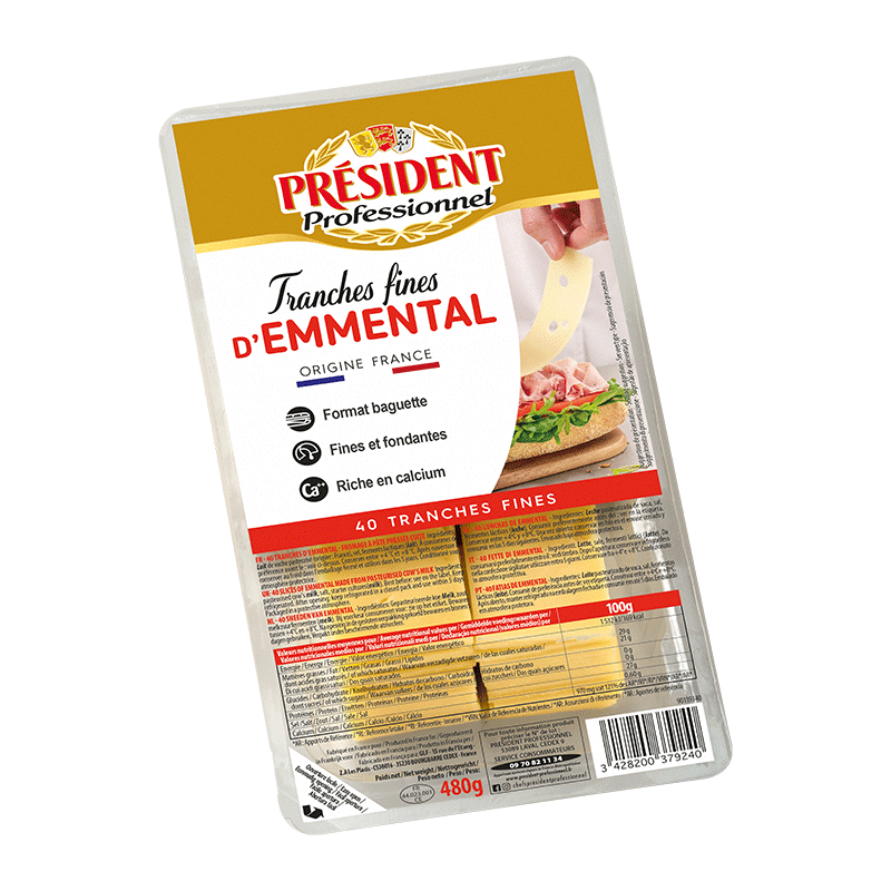 Fines tranches d'emmental Président Professionnel pour la restauration