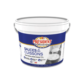 Crème fraîche légère et épaisse 15%MG spéciale Sauces et Cuissons - Seau 5L - Président Professionnel