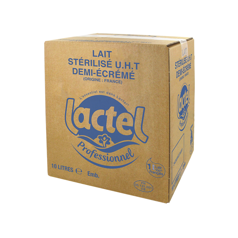 Lait stérilisé U.H.T demi-écrémé - 10L - Lactel Professionnel