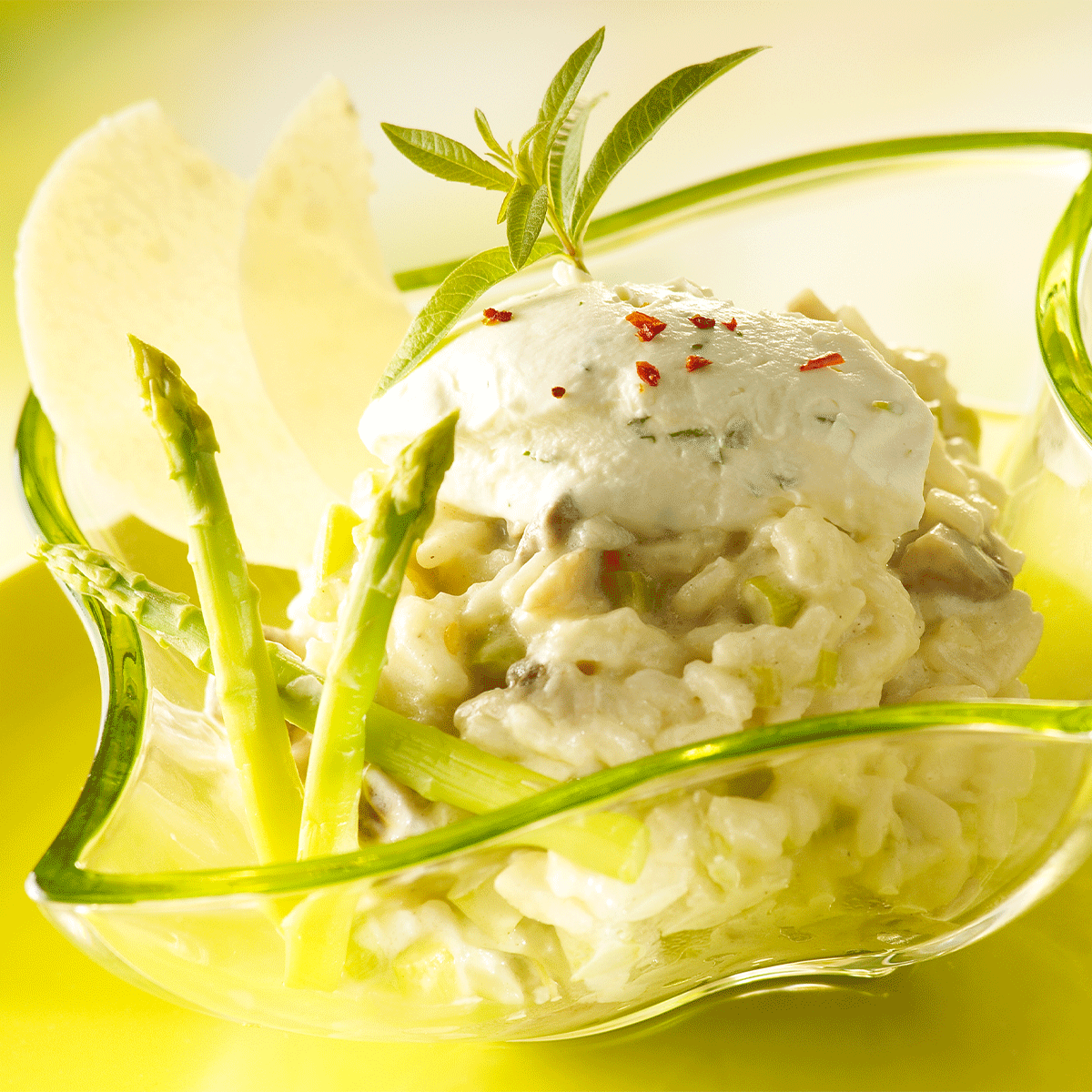 Recette Risotto aux asperges vertes et champignons Lactalis Foodservice