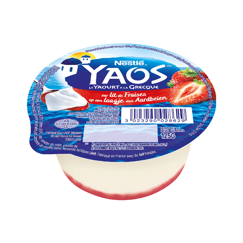 YAOS Yaourt sur lit de Fraises, Pot 125gr