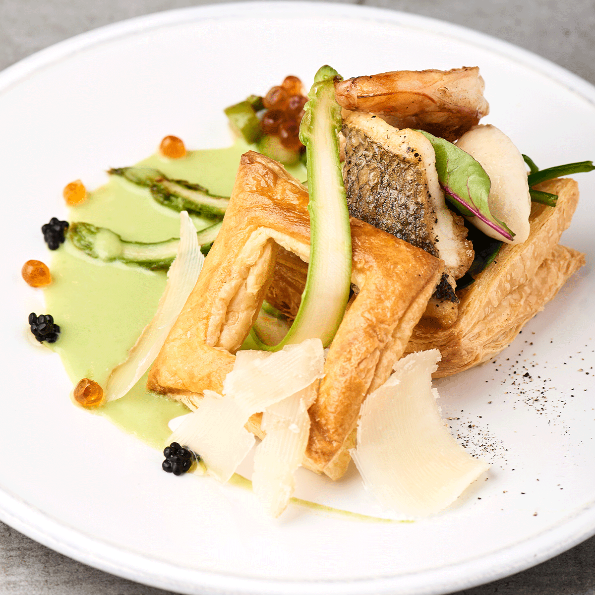 Recette - Vol au vent de bar à l'Ossau Iraty, coulis de cresson et