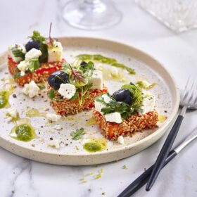 Pastèque rôtie et dés de fromage de brebis Salakis Professionnel