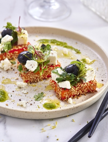 Pastèque rôtie et dés de fromage de brebis Salakis Professionnel